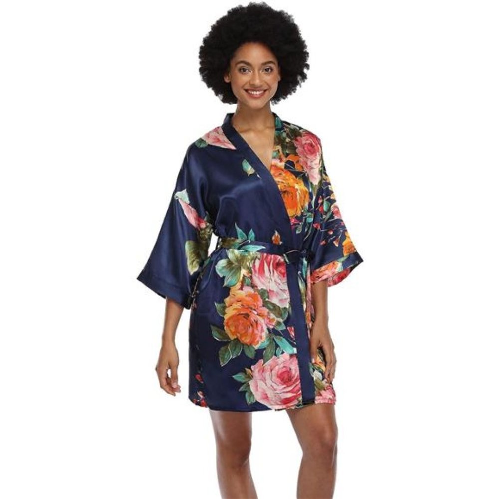 Women's Floral Satin Kimono  and Robes Silky Bridesmaid Bride Sleepwear